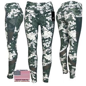 Womens High Waist Mesh Cutouts Leggings with Pockets